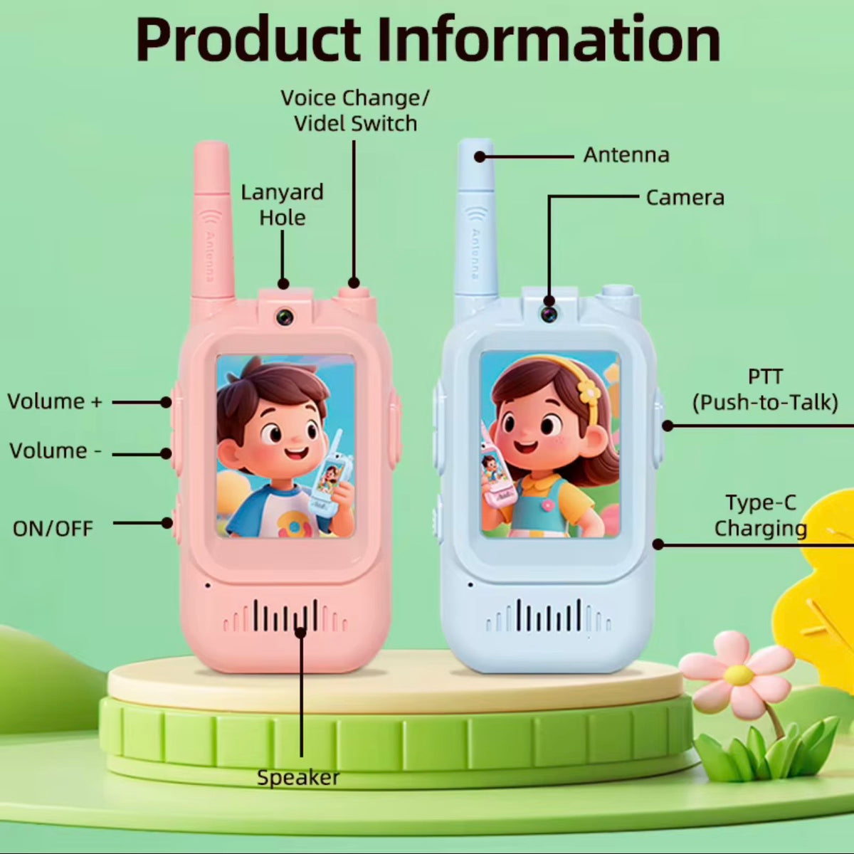 Video walkie talkie rechargeable for kids