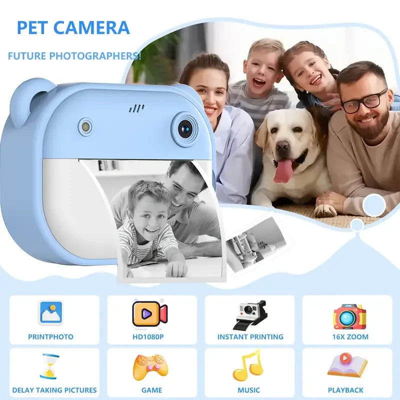 Instant Print Camera 1080P HD, Multi-Function Digital Video Camcorder with Multiple Shooting Modes, MP3 Player Support