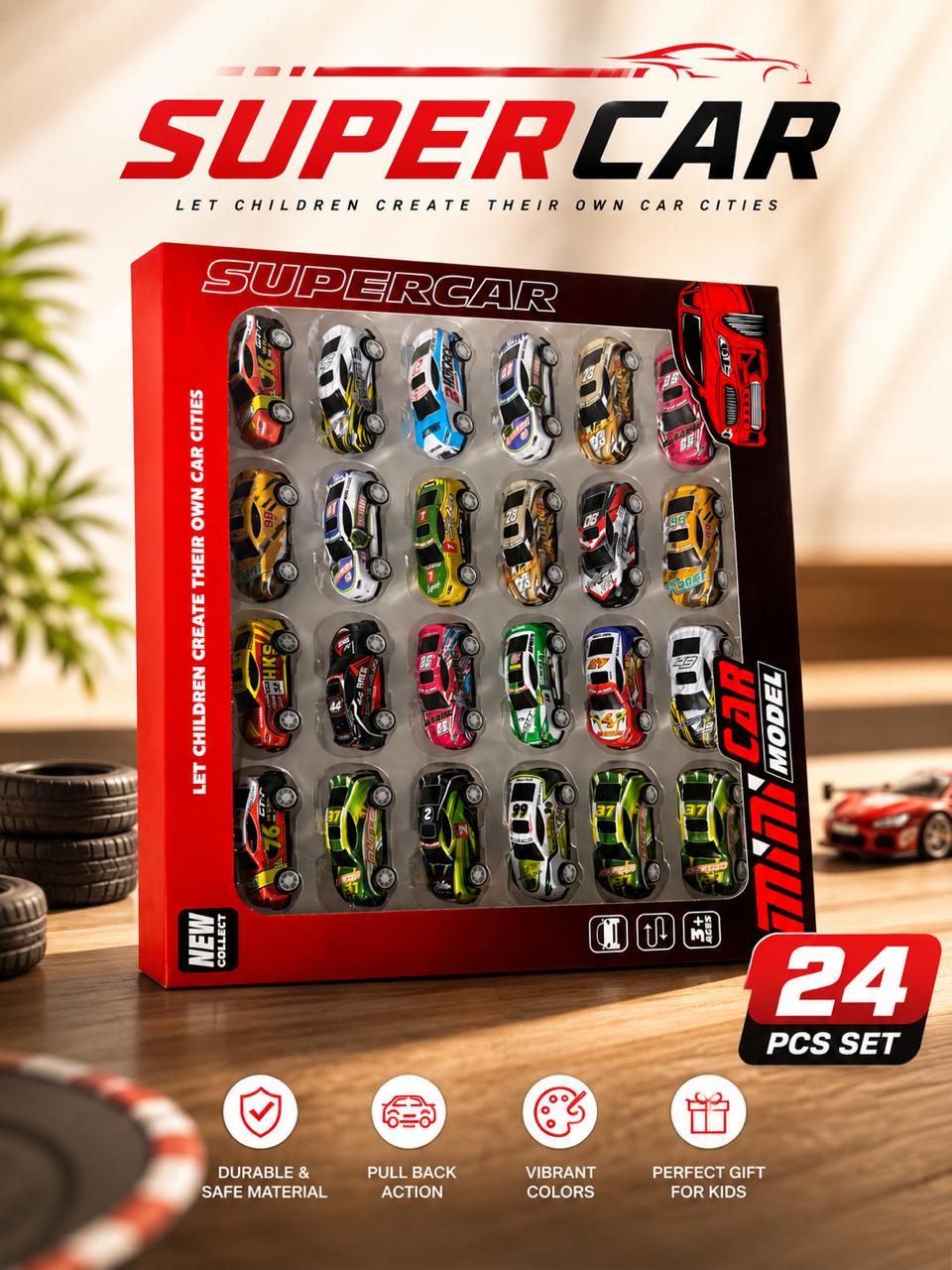 24 Pieces Metal pullback cars set