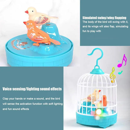 Mini Children Electronic Simulation Bird Cage Toy With Sound Realistic Voice Parrot Cage Electric Pets Toy For Kids