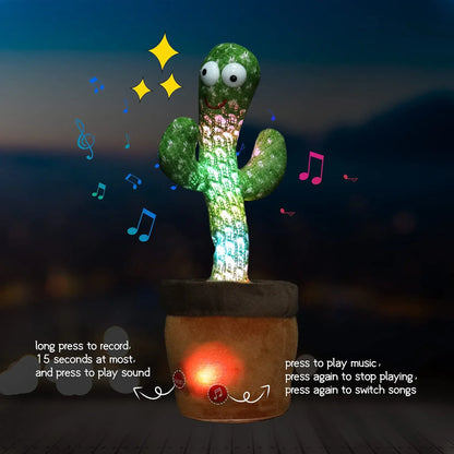 Dancing Cactus Talking Toy Plush with Voice Changing Function, 120 Pcs Songs USB Charging, Educational Gift for Children