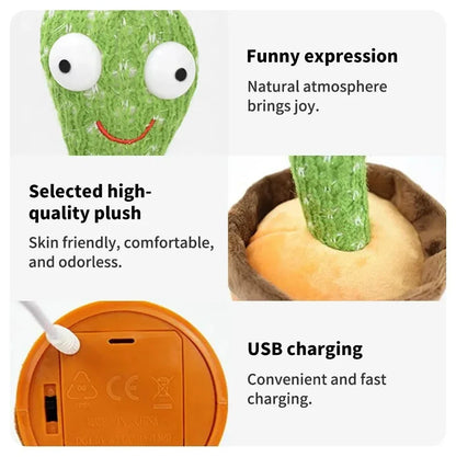 Dancing Cactus Talking Toy Plush with Voice Changing Function, 120 Pcs Songs USB Charging, Educational Gift for Children