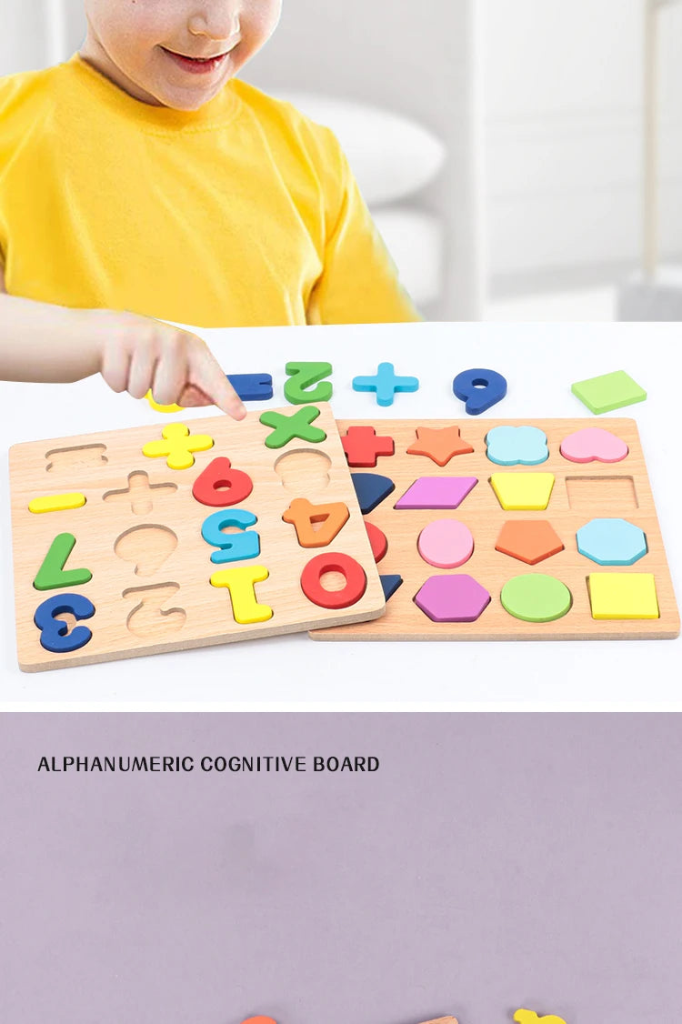 Kids Alphabetic Arithmetic Number Geometric Shapes Wooden Puzzle Montessori Preschool Learning Educational Game Toy for Children