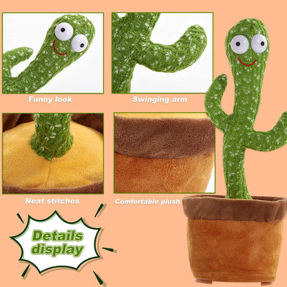 Dancing Cactus Talking Toy Plush with Voice Changing Function, 120 Pcs Songs USB Charging, Educational Gift for Children