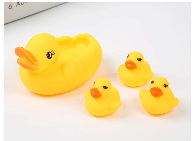 Yellow Duck Bath Toy for Swimming Pool Bath Time Fun Vinyl Plastic Material Large Duck with Three Small Ones Mother-Daughter Set