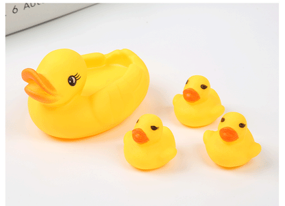 Yellow Duck Bath Toy for Swimming Pool Bath Time Fun Vinyl Plastic Material Large Duck with Three Small Ones Mother-Daughter Set
