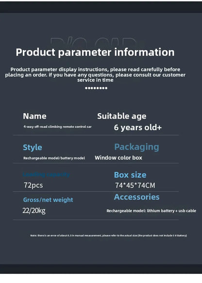 Remote Control Off-Road Climbing Car Four Channel Toy Car for Children Plastic Material Durable AE Origin