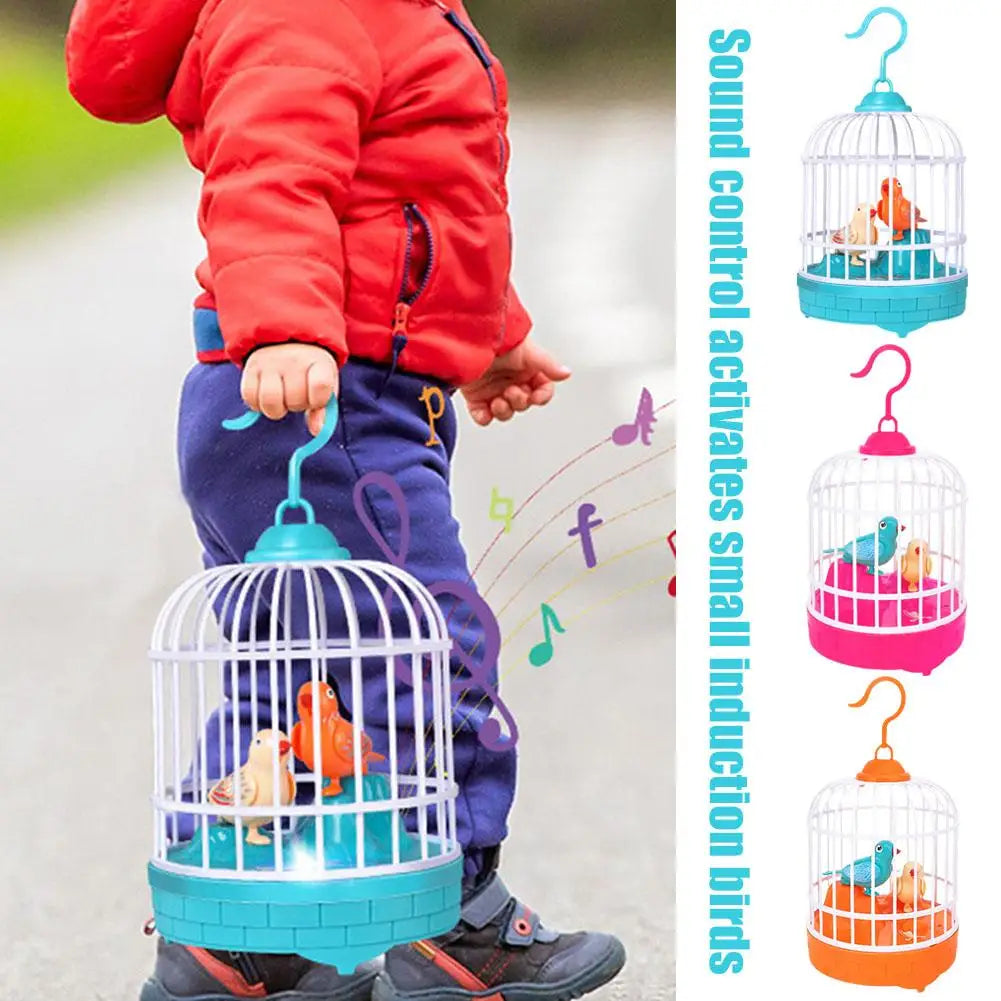 Mini Children Electronic Simulation Bird Cage Toy With Sound Realistic Voice Parrot Cage Electric Pets Toy For Kids