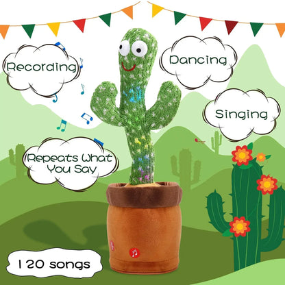 Dancing Cactus Talking Toy Plush with Voice Changing Function, 120 Pcs Songs USB Charging, Educational Gift for Children