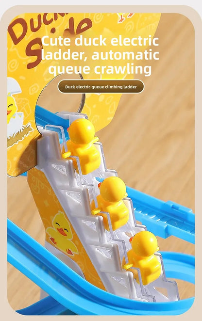 Automatic Climbing Stairs Electric Track Educational Toys Yellow Duck Slide Children Remote Control Car Plastic Material