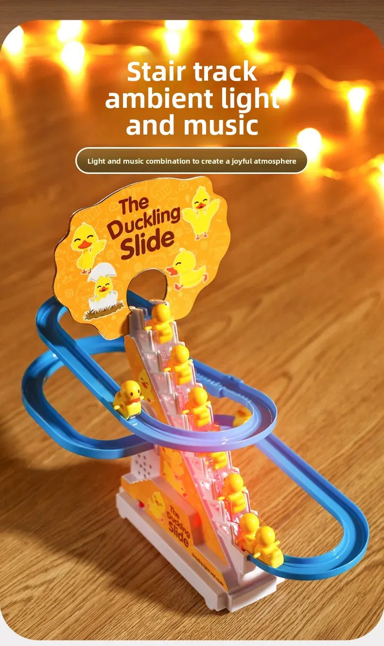 Automatic Climbing Stairs Electric Track Educational Toys Yellow Duck Slide Children Remote Control Car Plastic Material