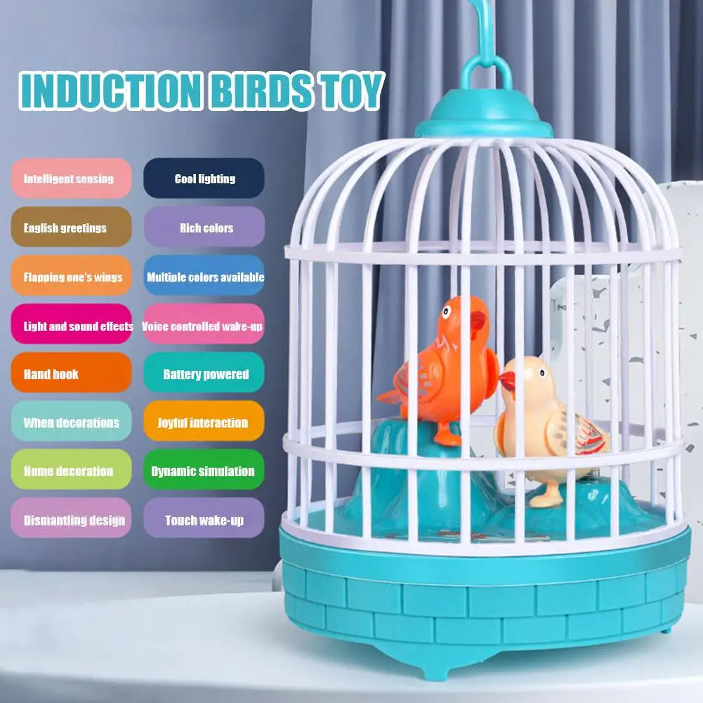 Mini Children Electronic Simulation Bird Cage Toy With Sound Realistic Voice Parrot Cage Electric Pets Toy For Kids