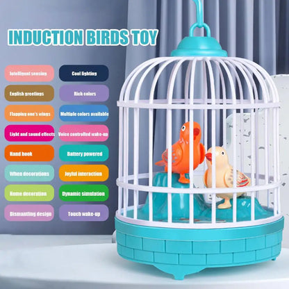 Mini Children Electronic Simulation Bird Cage Toy With Sound Realistic Voice Parrot Cage Electric Pets Toy For Kids