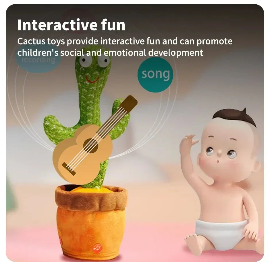 Dancing Cactus Talking Toy Plush with Voice Changing Function, 120 Pcs Songs USB Charging, Educational Gift for Children