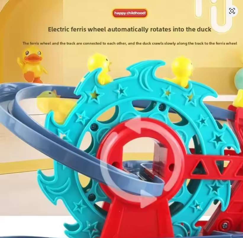 Electric Fire Duck Ferris Wheel Track Car with 3 ducks All-directional Light Music Children's Toy Street Stall Plastic Remote Control Car