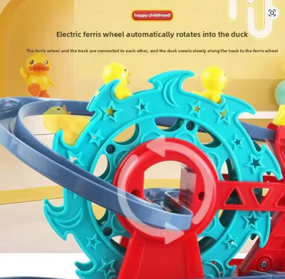 Electric Fire Duck Ferris Wheel Track Car with 3 ducks All-directional Light Music Children's Toy Street Stall Plastic Remote Control Car