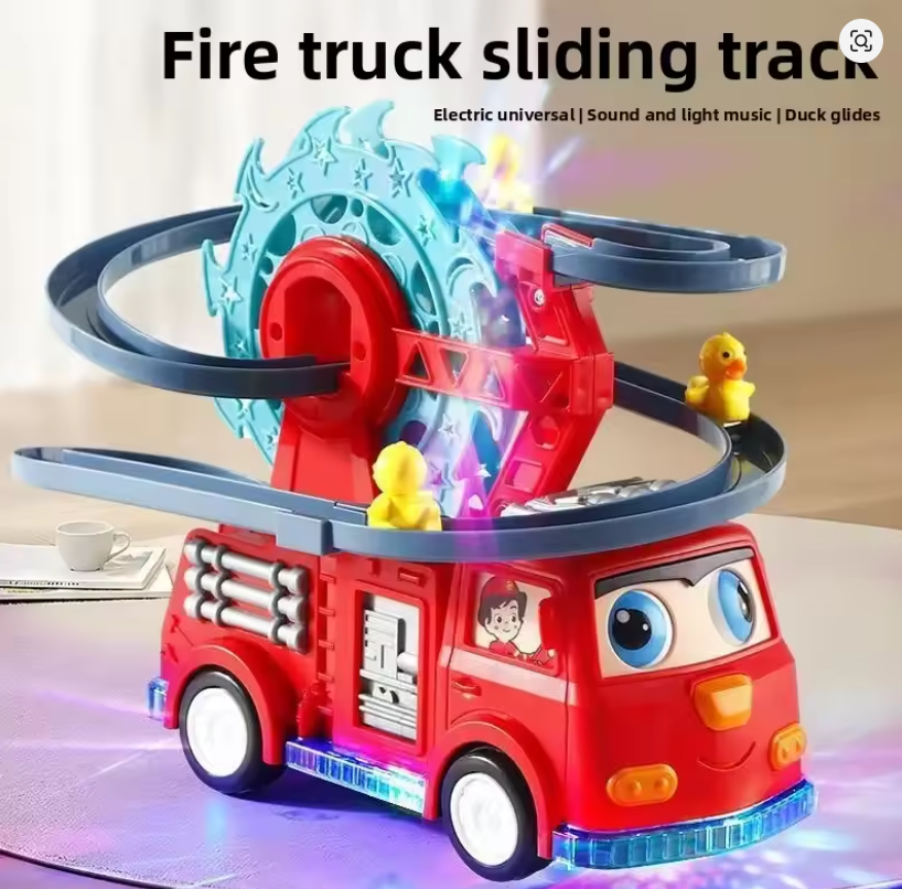 Electric Fire Duck Ferris Wheel Track Car with 3 ducks All-directional Light Music Children's Toy Street Stall Plastic Remote Control Car