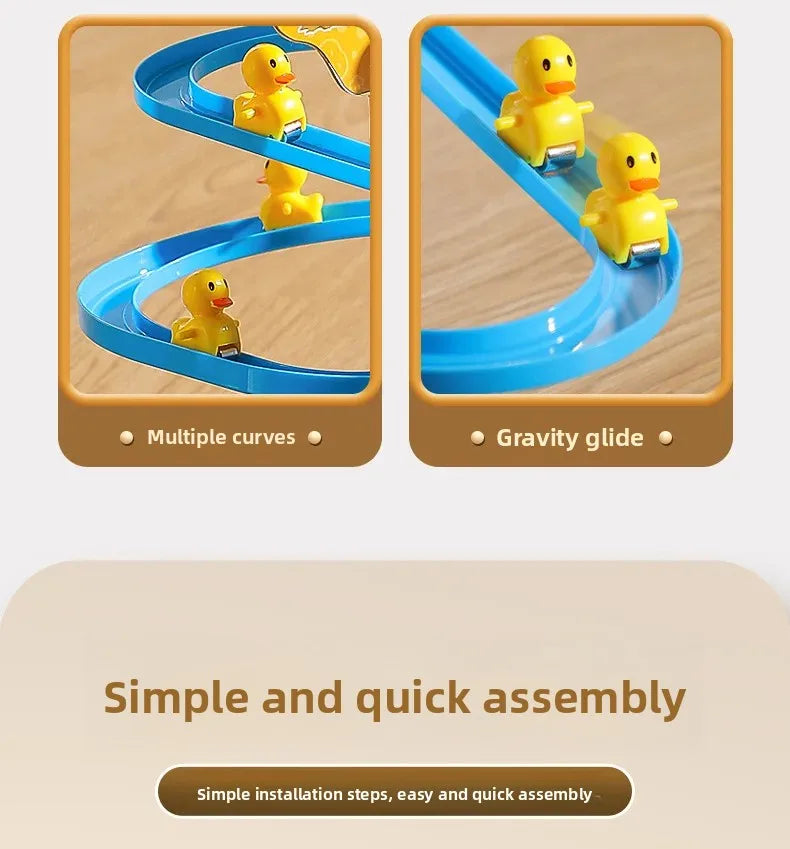 Automatic Climbing Stairs Electric Track Educational Toys Yellow Duck Slide Children Remote Control Car Plastic Material