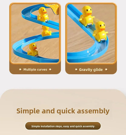 Automatic Climbing Stairs Electric Track Educational Toys Yellow Duck Slide Children Remote Control Car Plastic Material