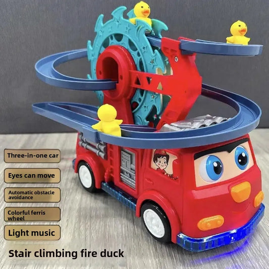 Electric Fire Duck Ferris Wheel Track Car with 3 ducks All-directional Light Music Children's Toy Street Stall Plastic Remote Control Car