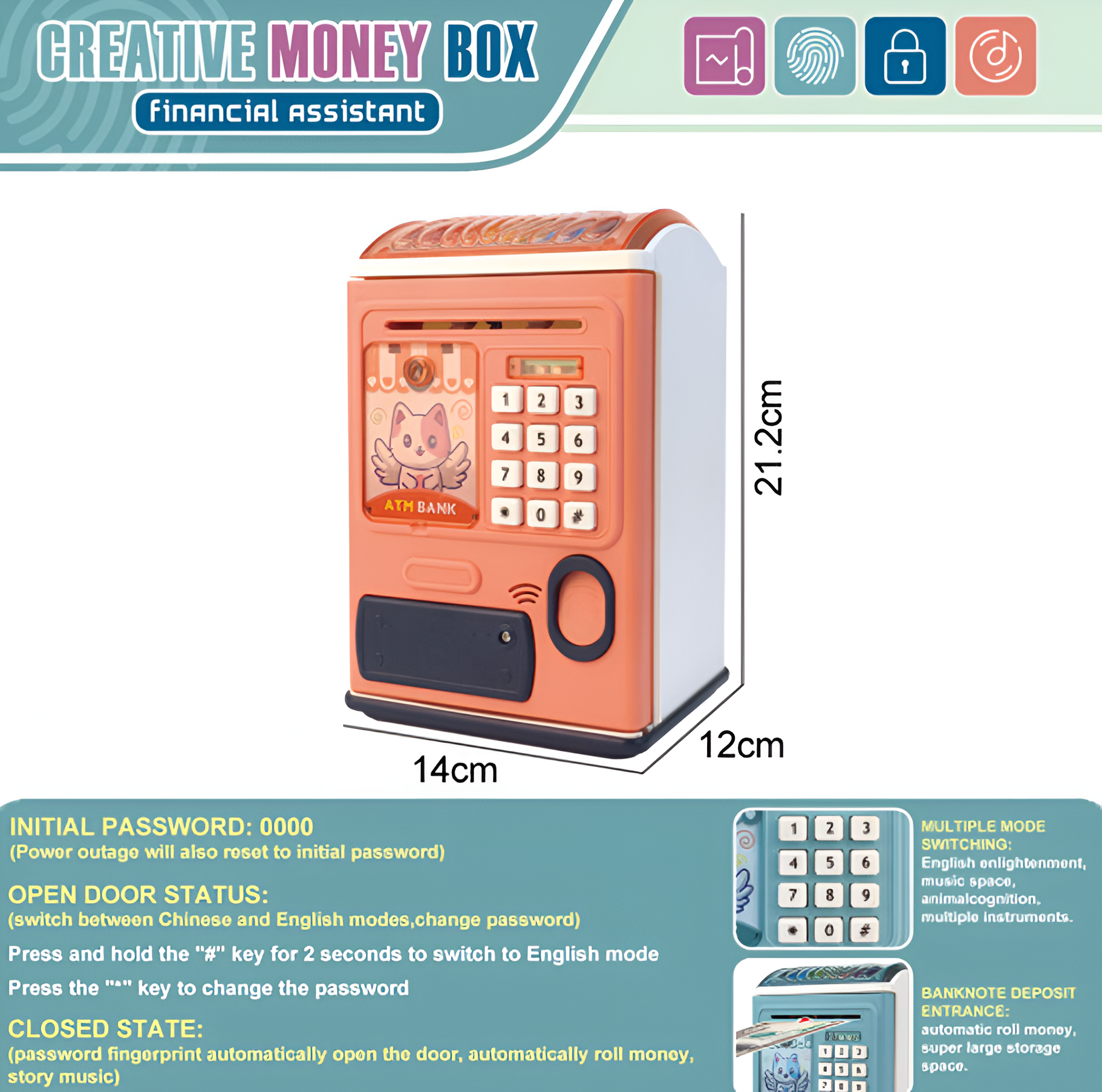 fingerprint mini atm piggy bank

kids atm money saving box

password piggy bank toy

atm bank toy pakistan

money saving box for kids